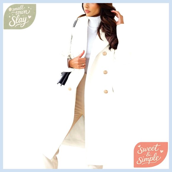 Women's Wool Blend Pea Coat Double-Breasted Long Trench Winter Jacket